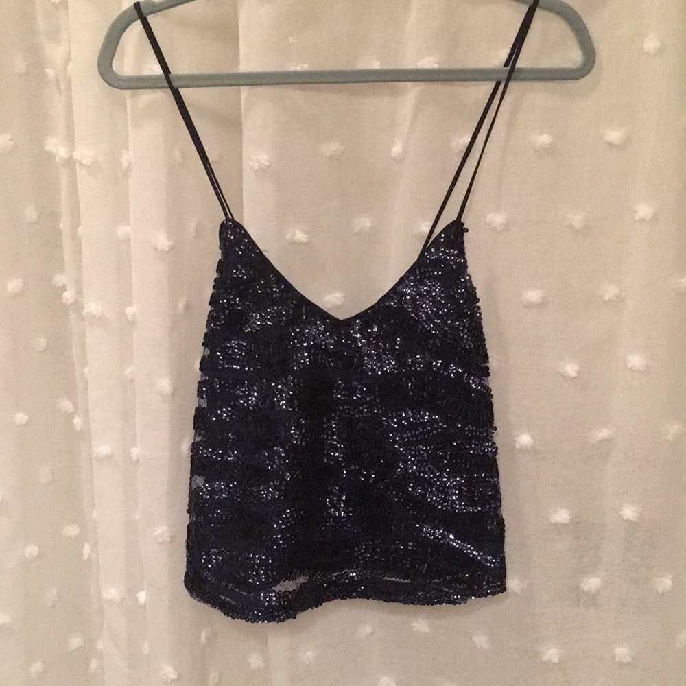 Patterned navy sequin tank